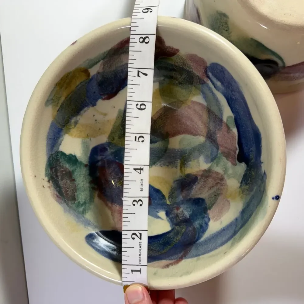 D.K. Clay Pottery of the Carolinas Artisan Studio Painted Pottery Bowls Set of 2